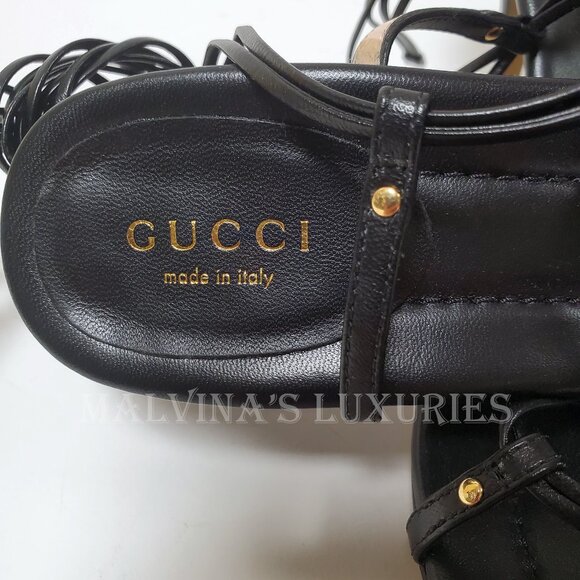 GUCCI SHOES INTERLOCKING G LOGO ANKLE TIE STRAPPY BLACK SANDALS sz 39.5 9.5 - Picture 12 of 15